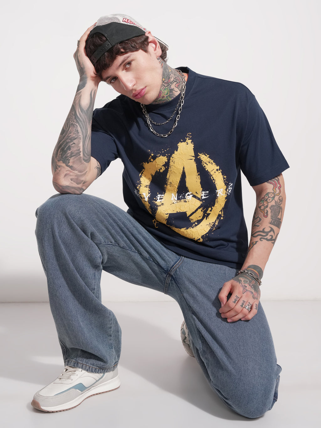 Marvel By Highlander Men Navy Blue Avengers Printed Round Neck T-Shirt - Navy Blue - Image 2