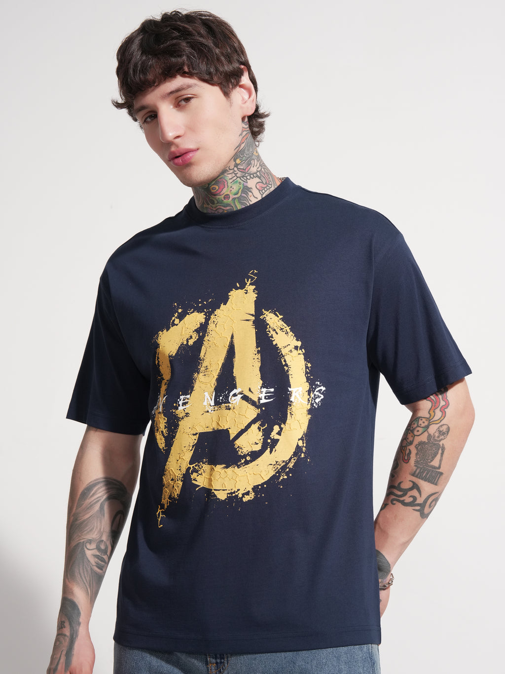 Marvel By Highlander Men Navy Blue Avengers Printed Round Neck T-Shirt - Navy Blue - Image 4