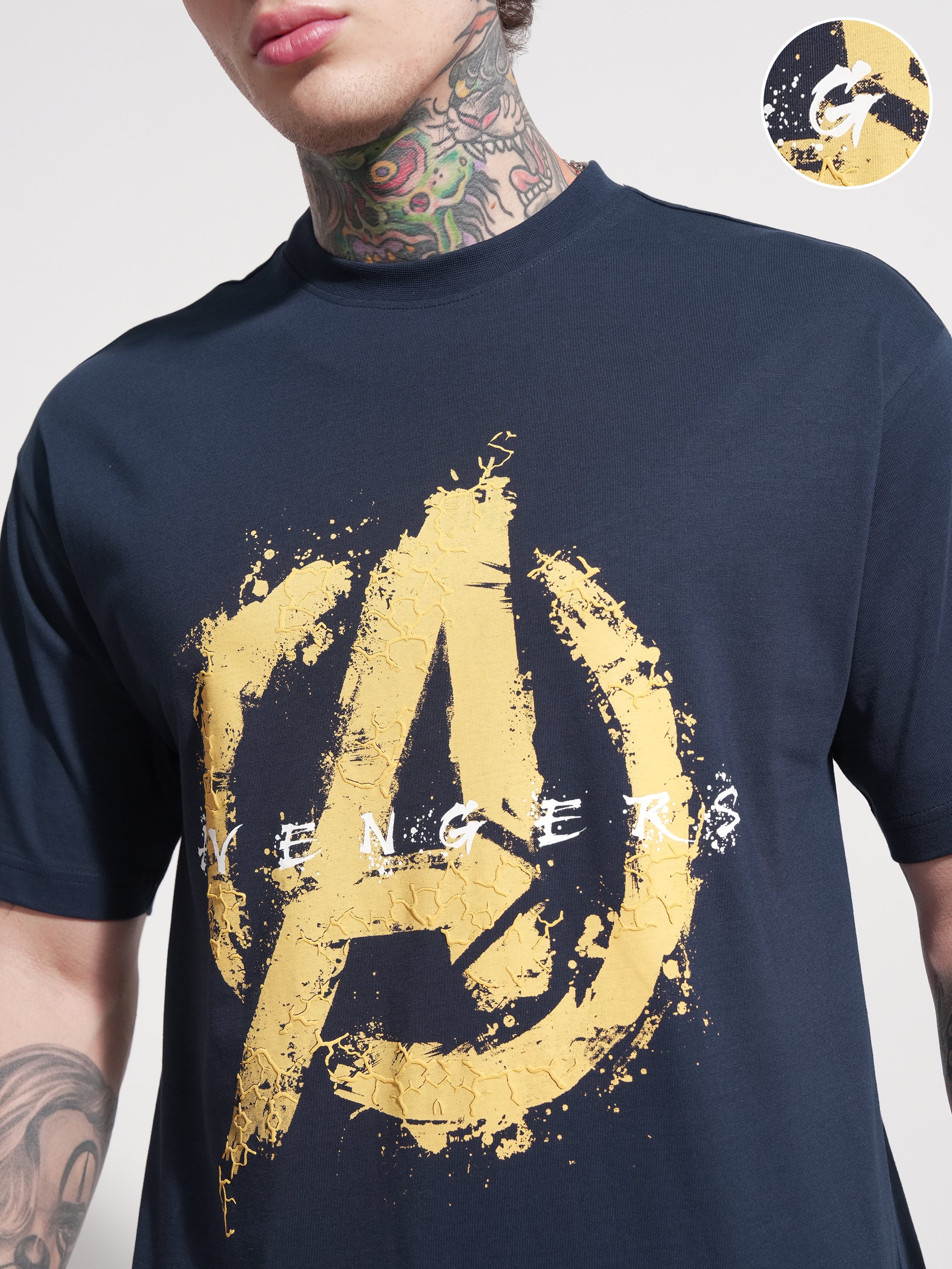 Marvel By Highlander Men Navy Blue Avengers Printed Round Neck T-Shirt - Navy Blue - Image 5