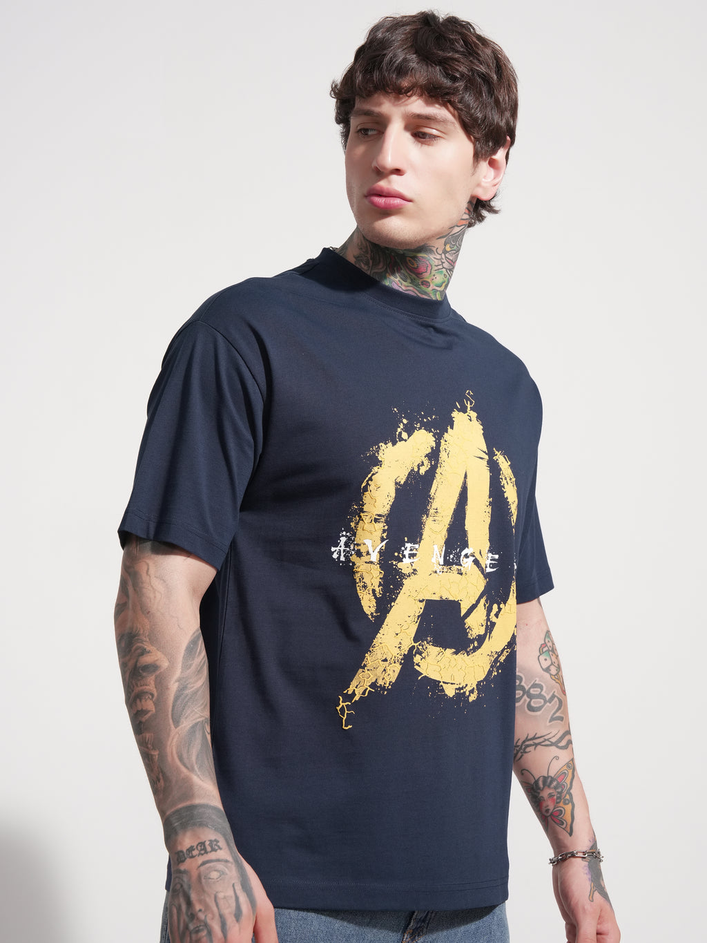 Marvel By Highlander Men Navy Blue Avengers Printed Round Neck T-Shirt - Navy Blue - Image 6