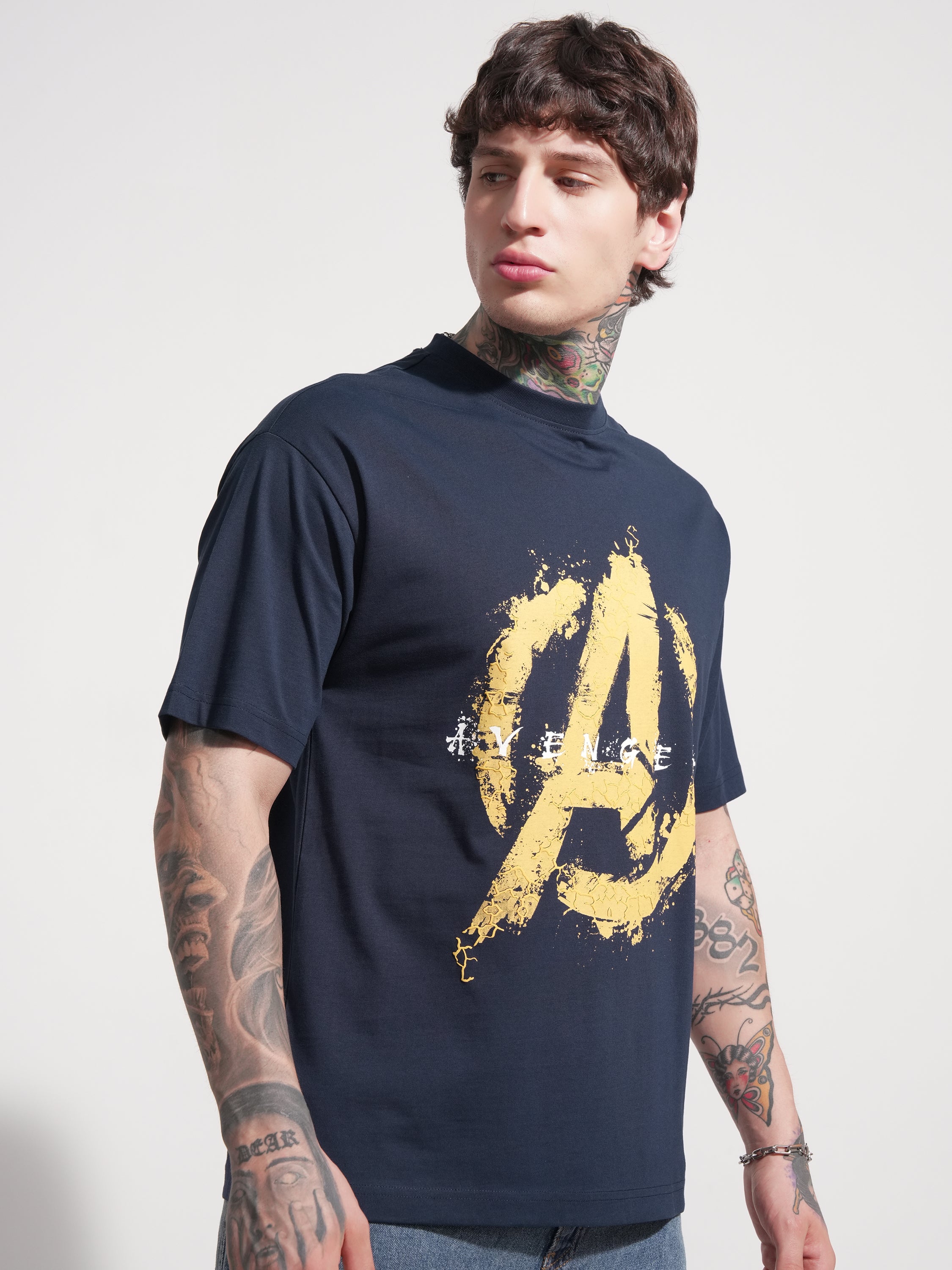 Marvel By Highlander Men Navy Blue Avengers Printed Round Neck T-Shirt - Navy Blue - Image 6