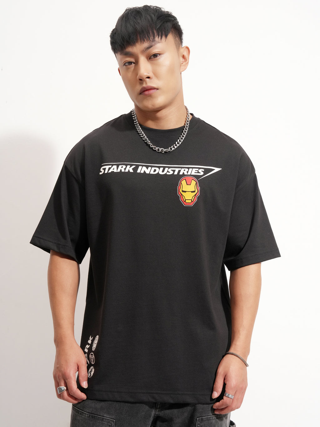Marvel By Highlander Men Black Iron Man Printed Round Neck Oversized Fit T-Shirt - Black - Image 3