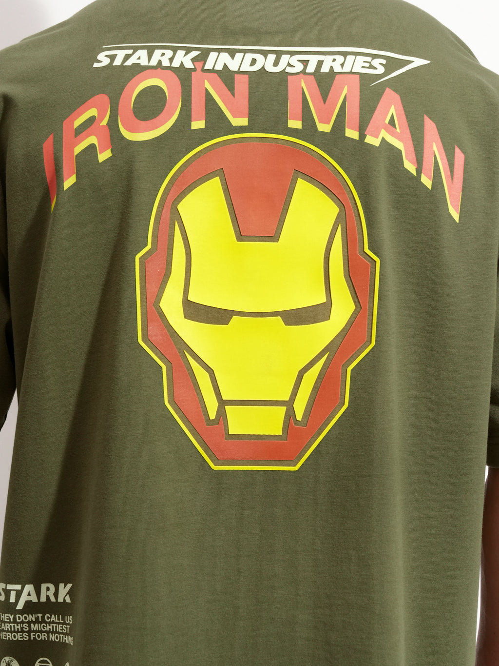 Marvel By Highlander Men Olive Iron Man Printed Round Neck Oversized Fit T-Shirt - Olive - Image 7
