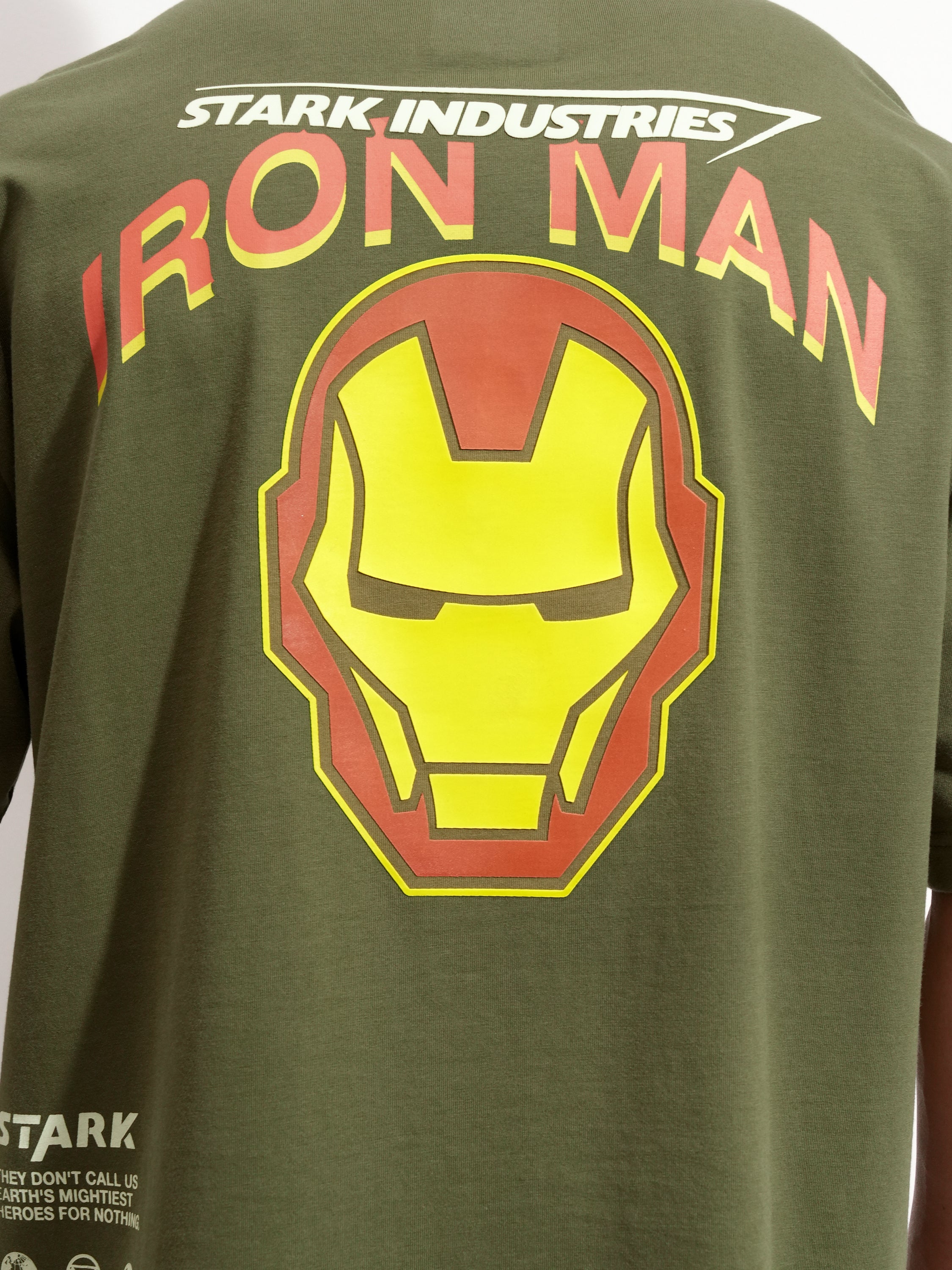 Marvel By Highlander Men Olive Iron Man Printed Round Neck Oversized Fit T-Shirt - Olive - Image 7