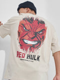 Marvel By Highlander Men Cream Hulk Printed Round Neck Oversized Fit T-Shirt - Cream - Image 1