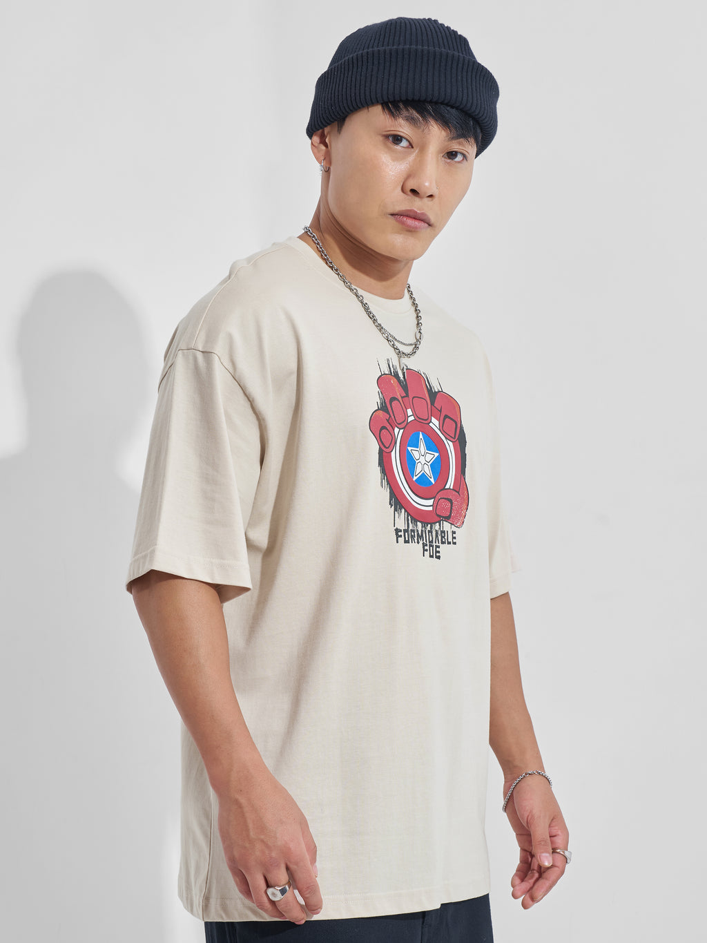 Marvel By Highlander Men Cream Hulk Printed Round Neck Oversized Fit T-Shirt - Cream - Image 6