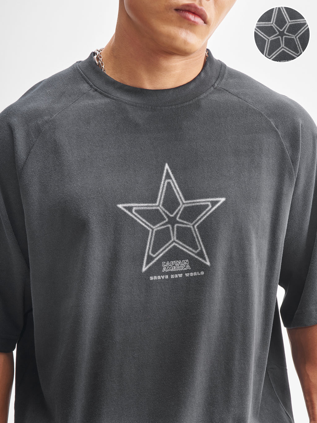 Marvel By Highlander Men Black Captain America Printed Round Neck Oversized Fit T-Shirt - Black - Image 5