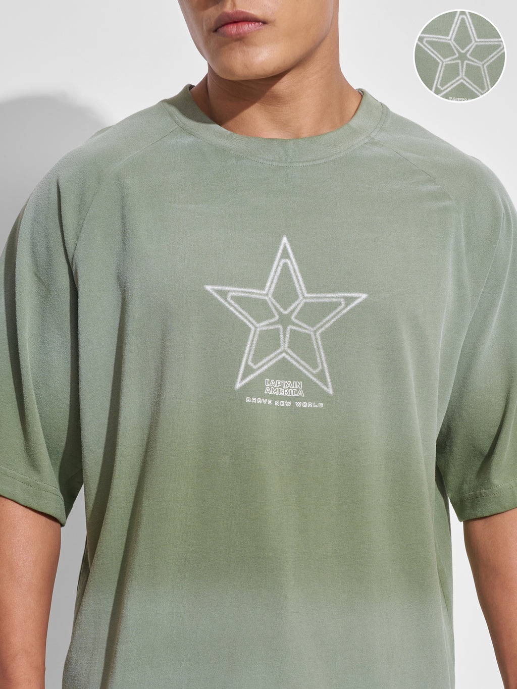 Marvel By Highlander Men Green Captain America Printed Round Neck Oversized Fit T-Shirt - Green - Image 5
