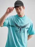 Marvel By Highlander Men Blue Captain America Printed Round Neck Oversized Fit T-Shirt - Blue - Image 1