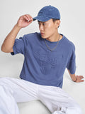 Marvel By Highlander Men Blue Spider-Man Self Design Round Neck Oversized Fit T-Shirt - Blue - Image 1