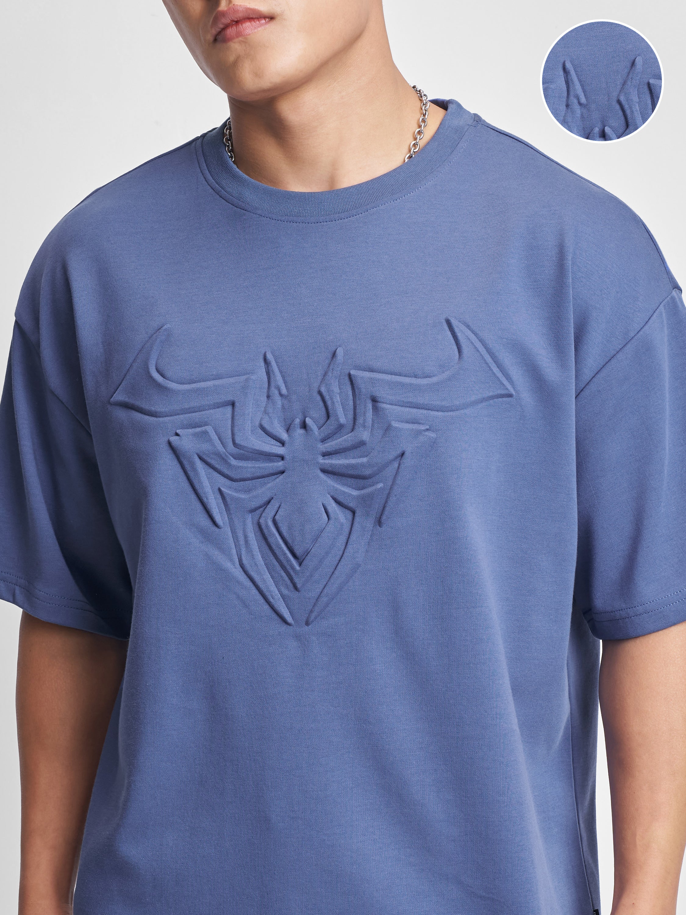 Marvel By Highlander Men Blue Spider-Man Self Design Round Neck Oversized Fit T-Shirt - Blue - Image 5
