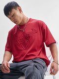 Marvel By Highlander Men Red Spider-Man Self Design Round Neck Oversized Fit T-Shirt - Red - Image 1