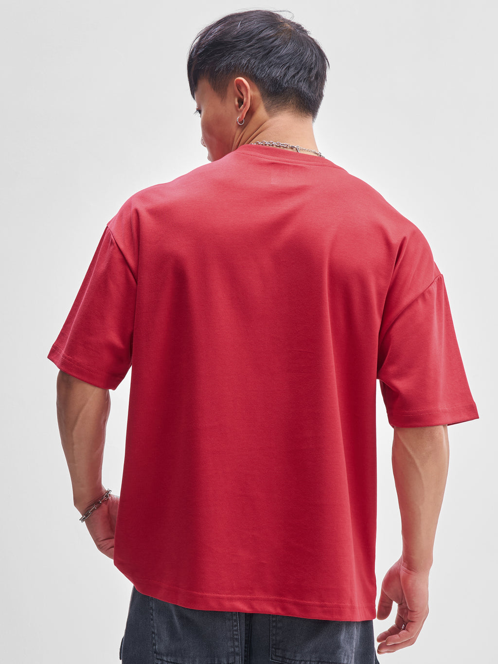 Marvel By Highlander Men Red Spider-Man Self Design Round Neck Oversized Fit T-Shirt - Red - Image 3