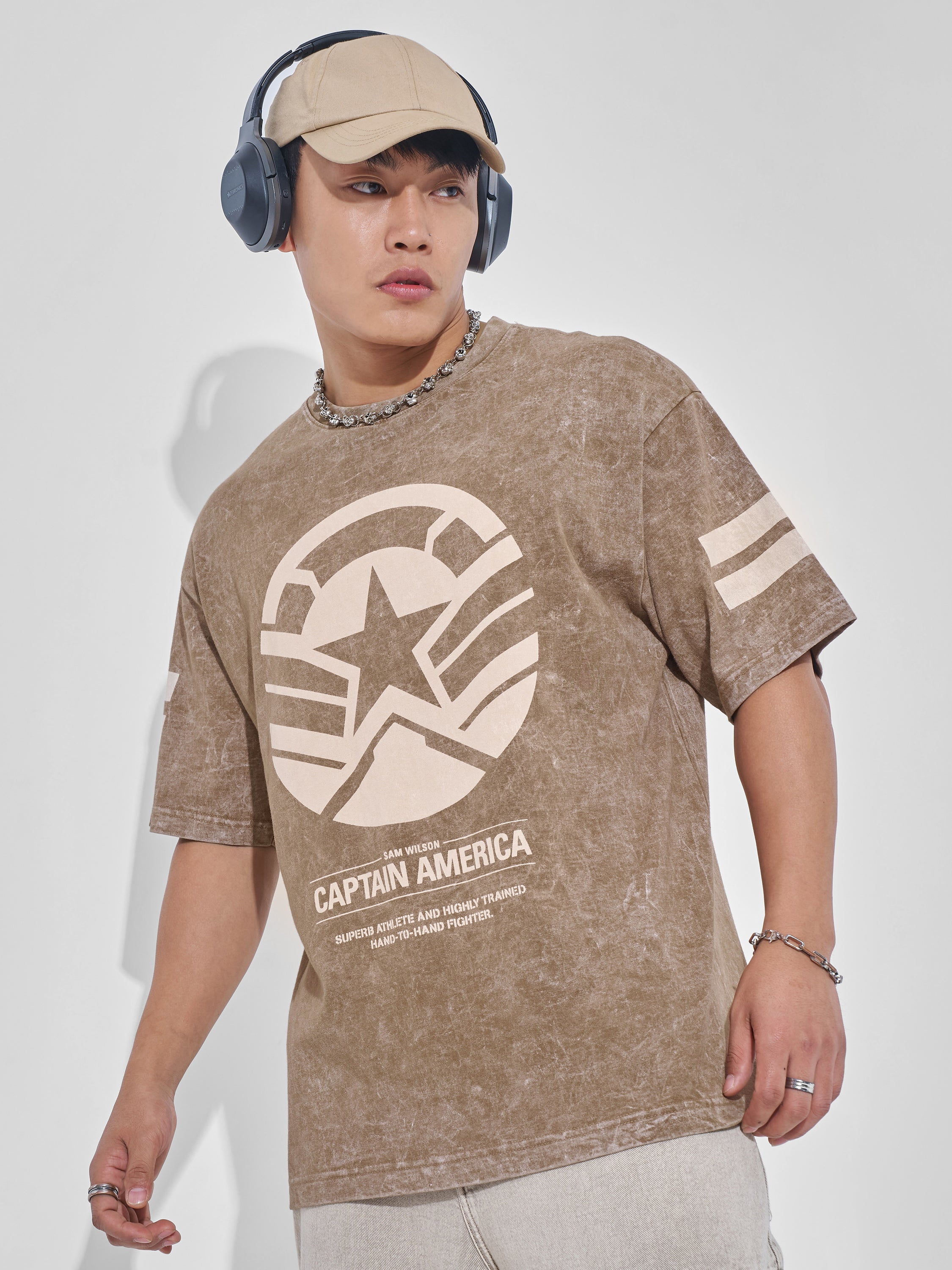 Marvel By Highlander Men Brown Captain America Printed Round Neck T-Shirt - Brown - Image 1