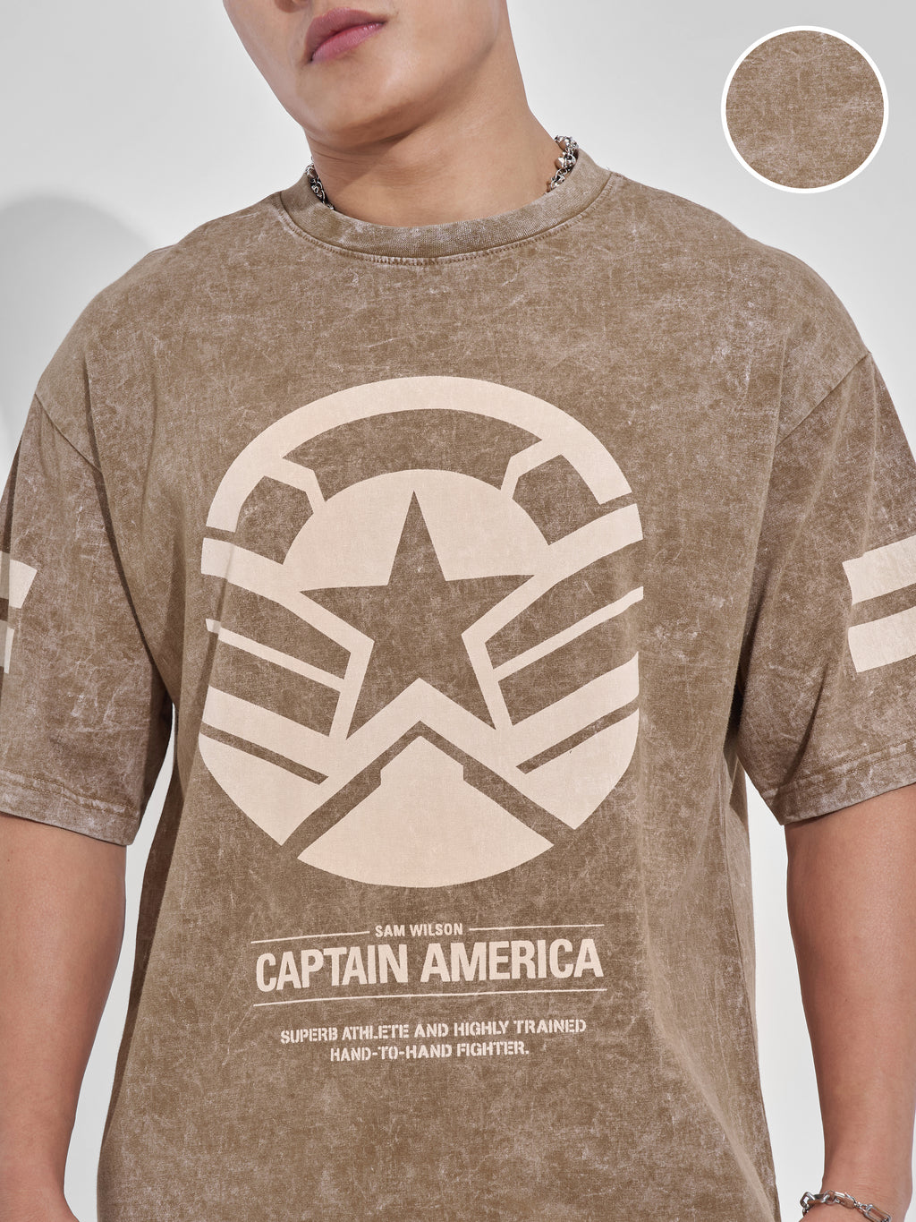 Marvel By Highlander Men Brown Captain America Printed Round Neck T-Shirt - Brown - Image 5