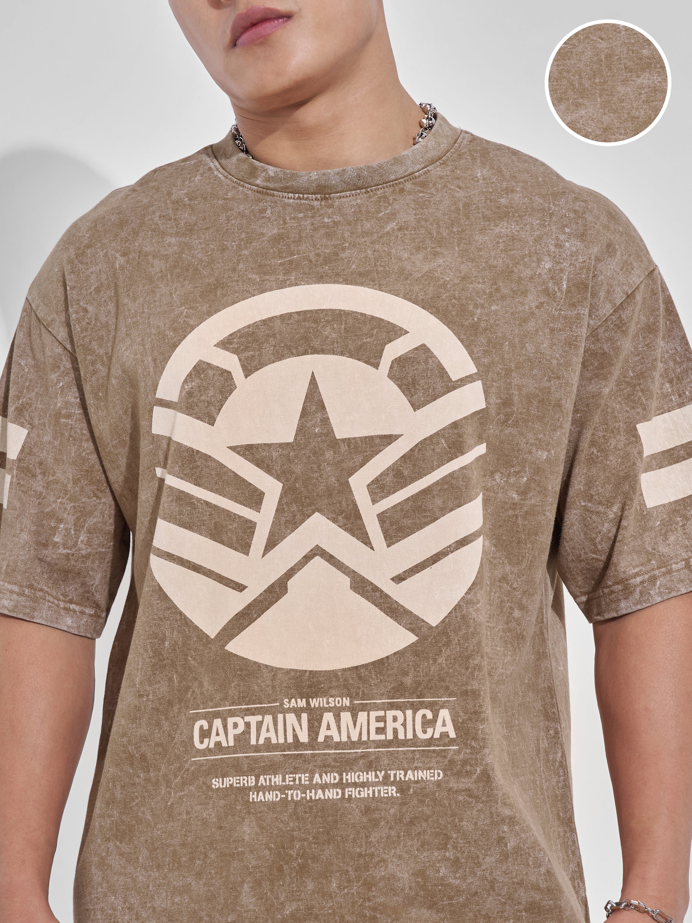 Marvel By Highlander Men Brown Captain America Printed Round Neck T-Shirt - Brown - Image 5