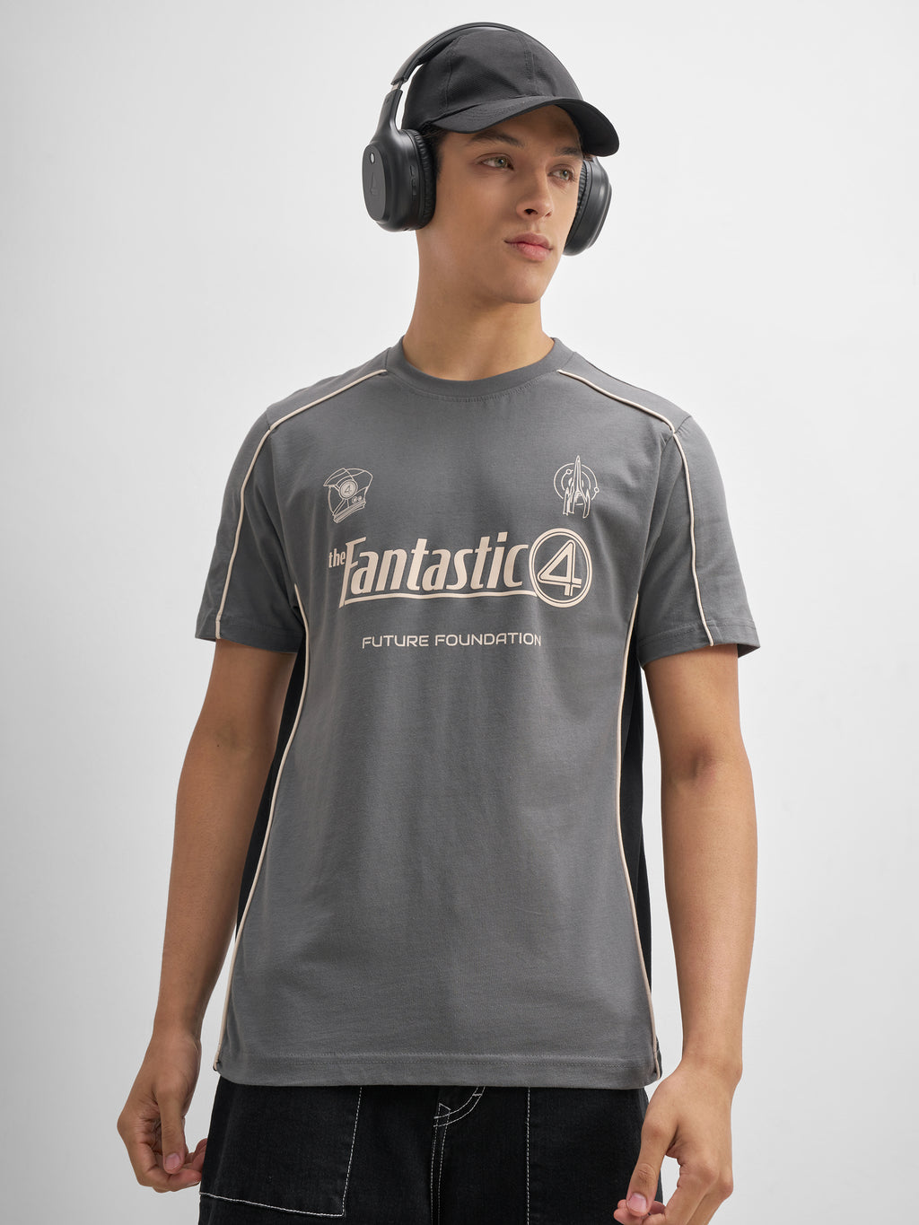 Marvel By Highlander Men Grey The Fantastic Four Printed Round Neck T-Shirt - Grey - Image 3