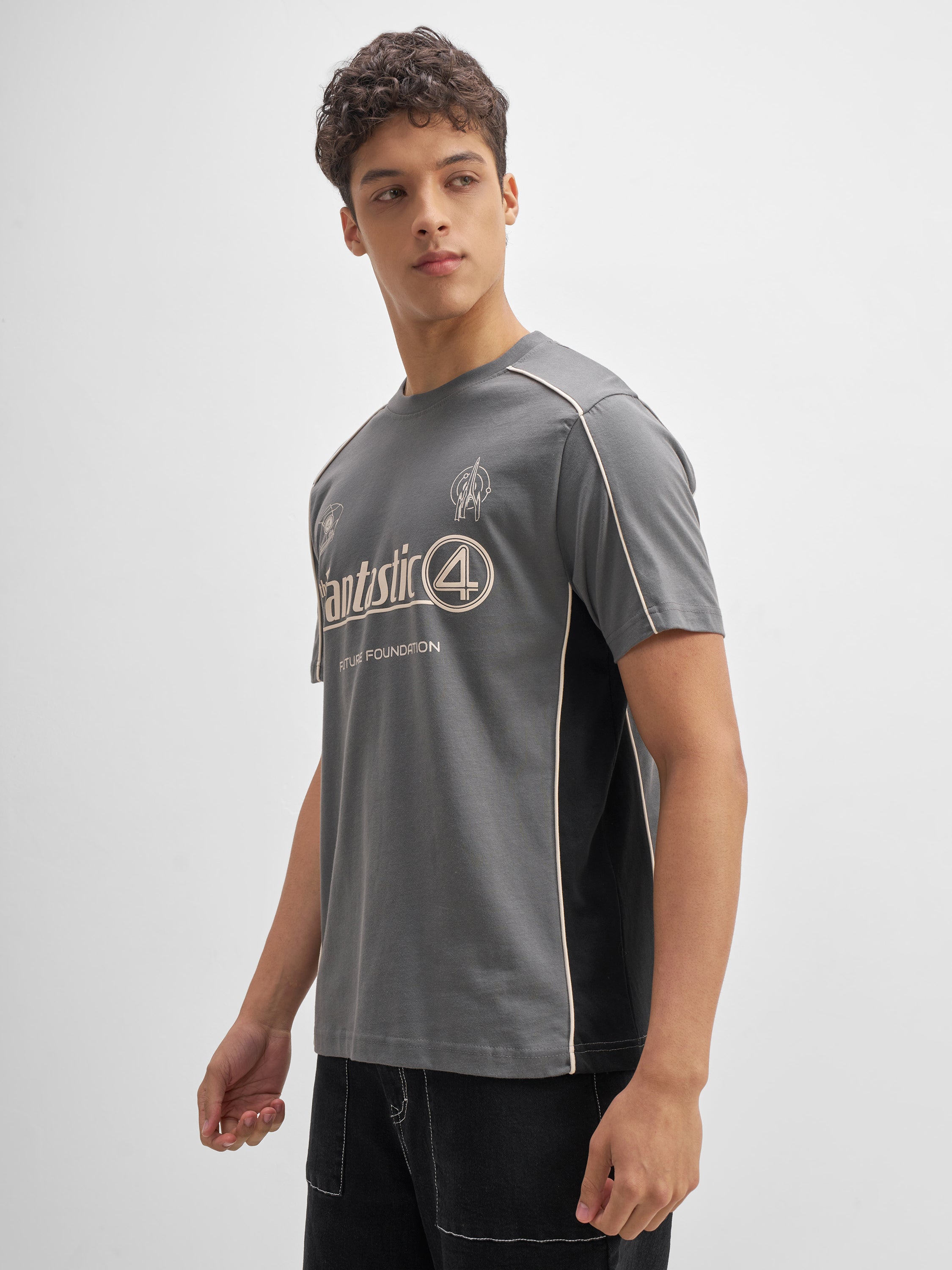 Marvel By Highlander Men Grey The Fantastic Four Printed Round Neck T-Shirt - Grey - Image 4