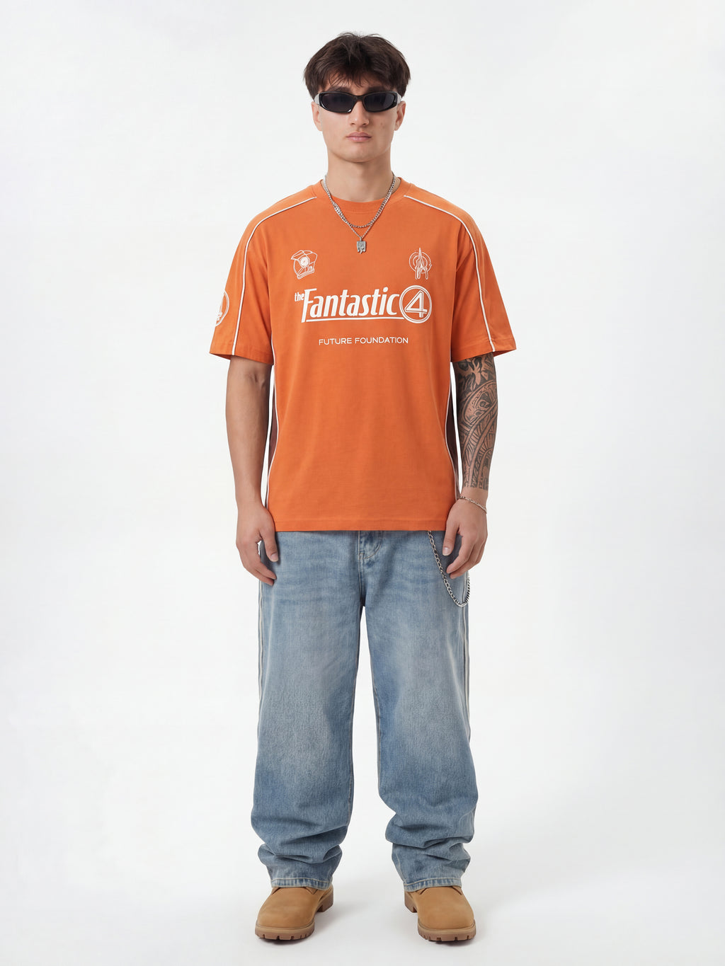 Marvel By Highlander Men Orange The Fantastic Four Printed Round Neck T-Shirt - Orange - Image 4
