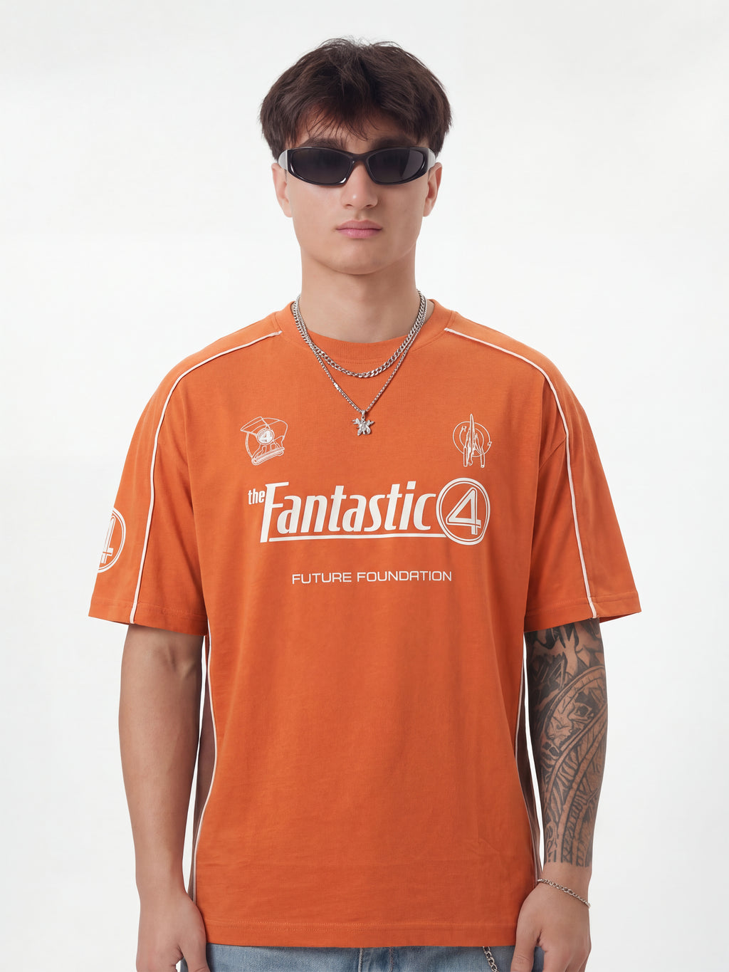 Marvel By Highlander Men Orange The Fantastic Four Printed Round Neck T-Shirt - Orange - Image 5