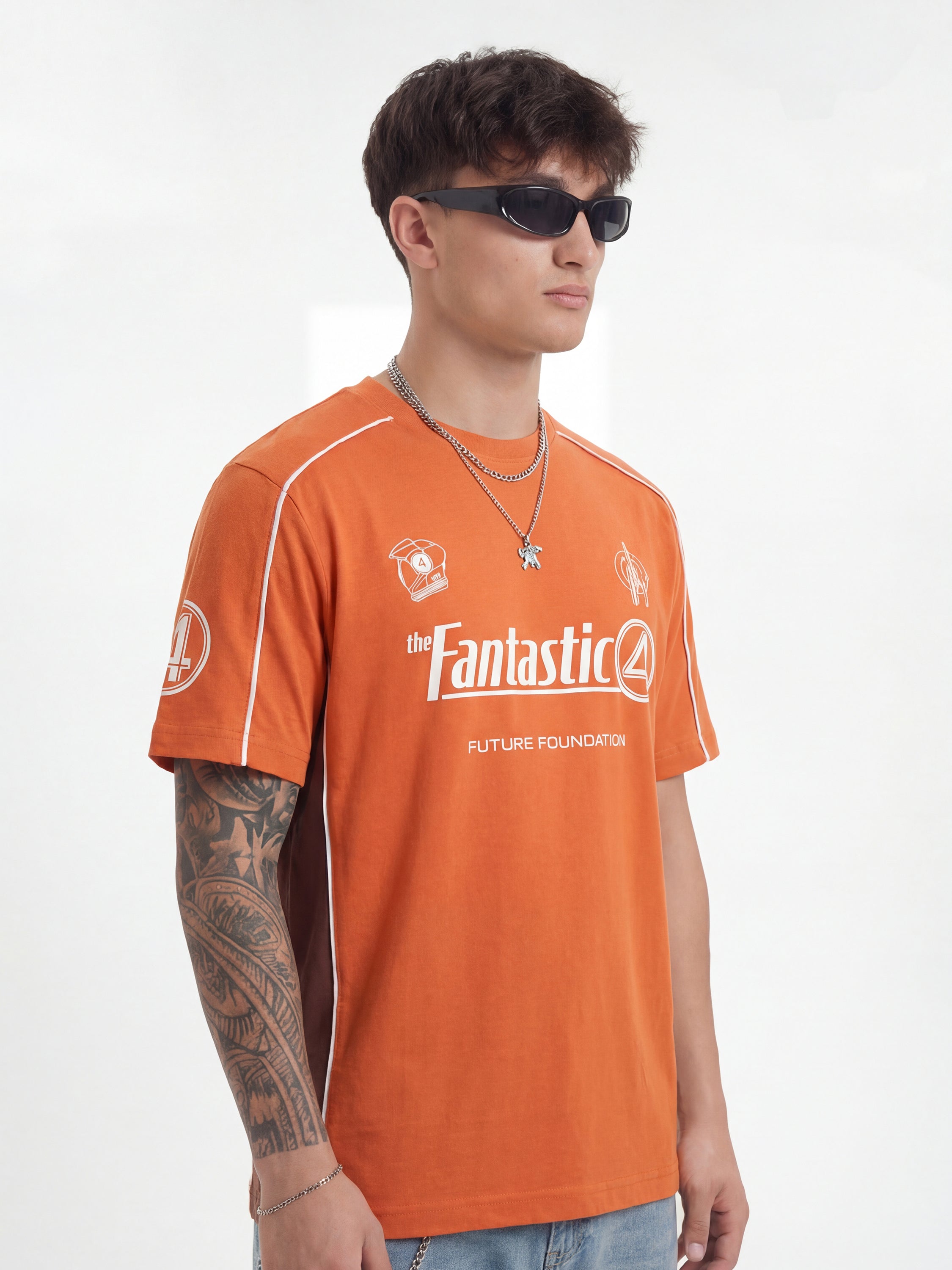 Marvel By Highlander Men Orange The Fantastic Four Printed Round Neck T-Shirt - Orange - Image 8