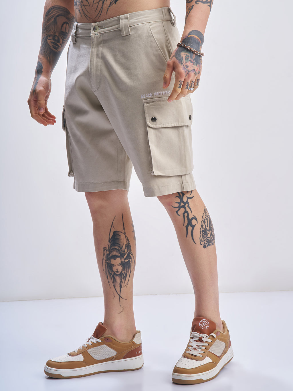 Marvel By Highlander Men Beige Black Panther Relaxed Fit Cargo Shorts - Beige - Image 4