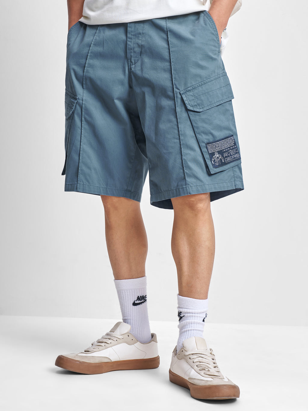 Marvel By Highlander Men Blue Iron Man Relaxed Fit Cargo Shorts - Blue - Image 1