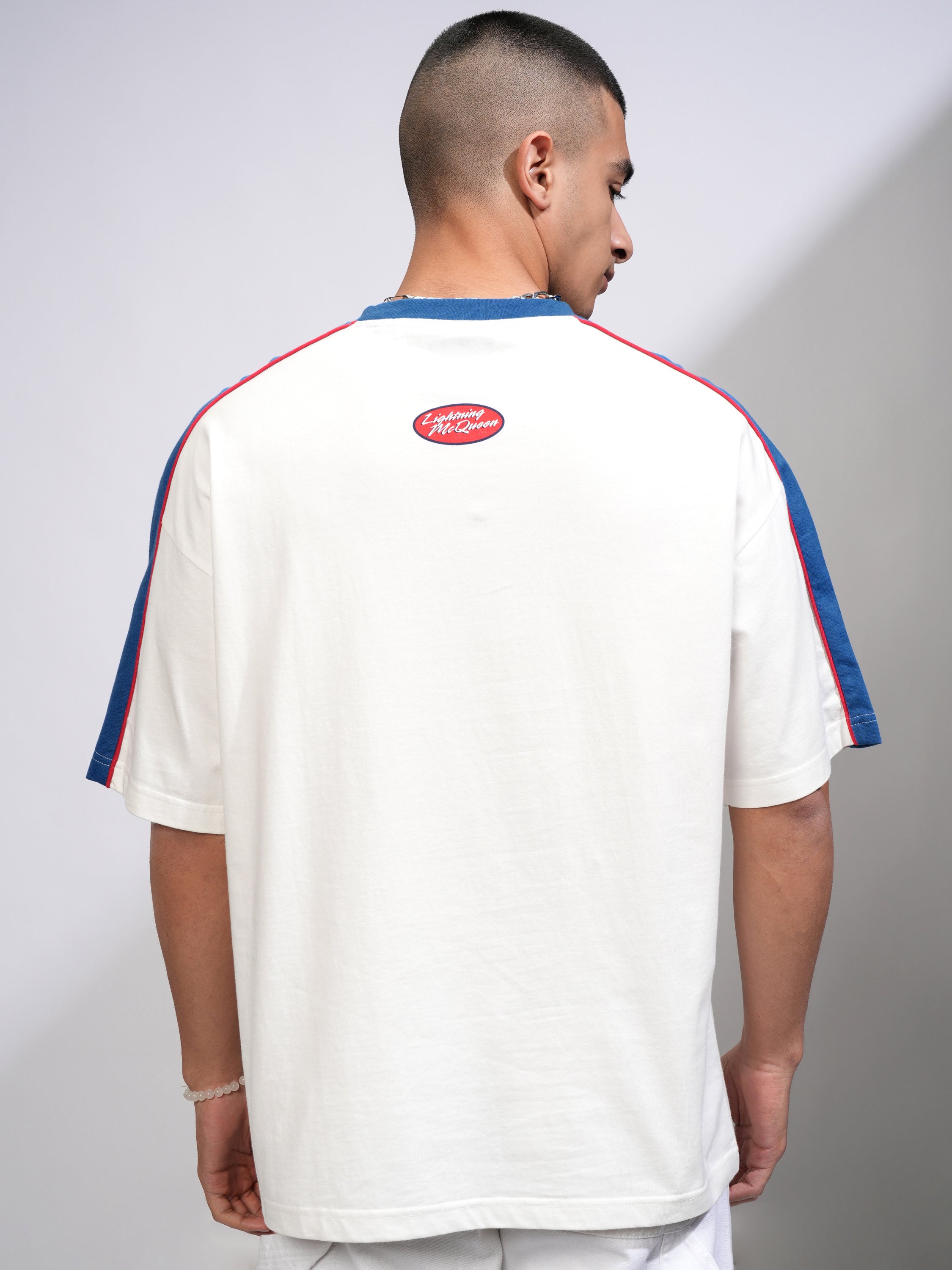 Pixar By Highlander Men White Cars Printed Round Neck Oversized Fit T-Shirt - White - Image 3