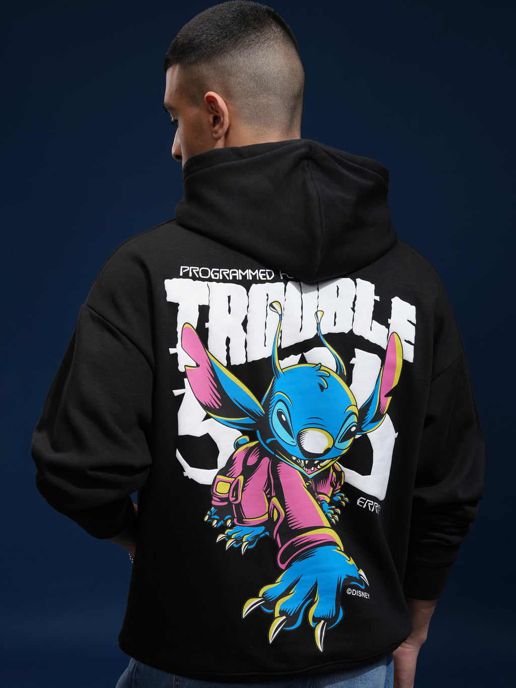 Disney By Highlander Men Black Stitch Hooded Pullover Sweatshirt - Black - Image 1