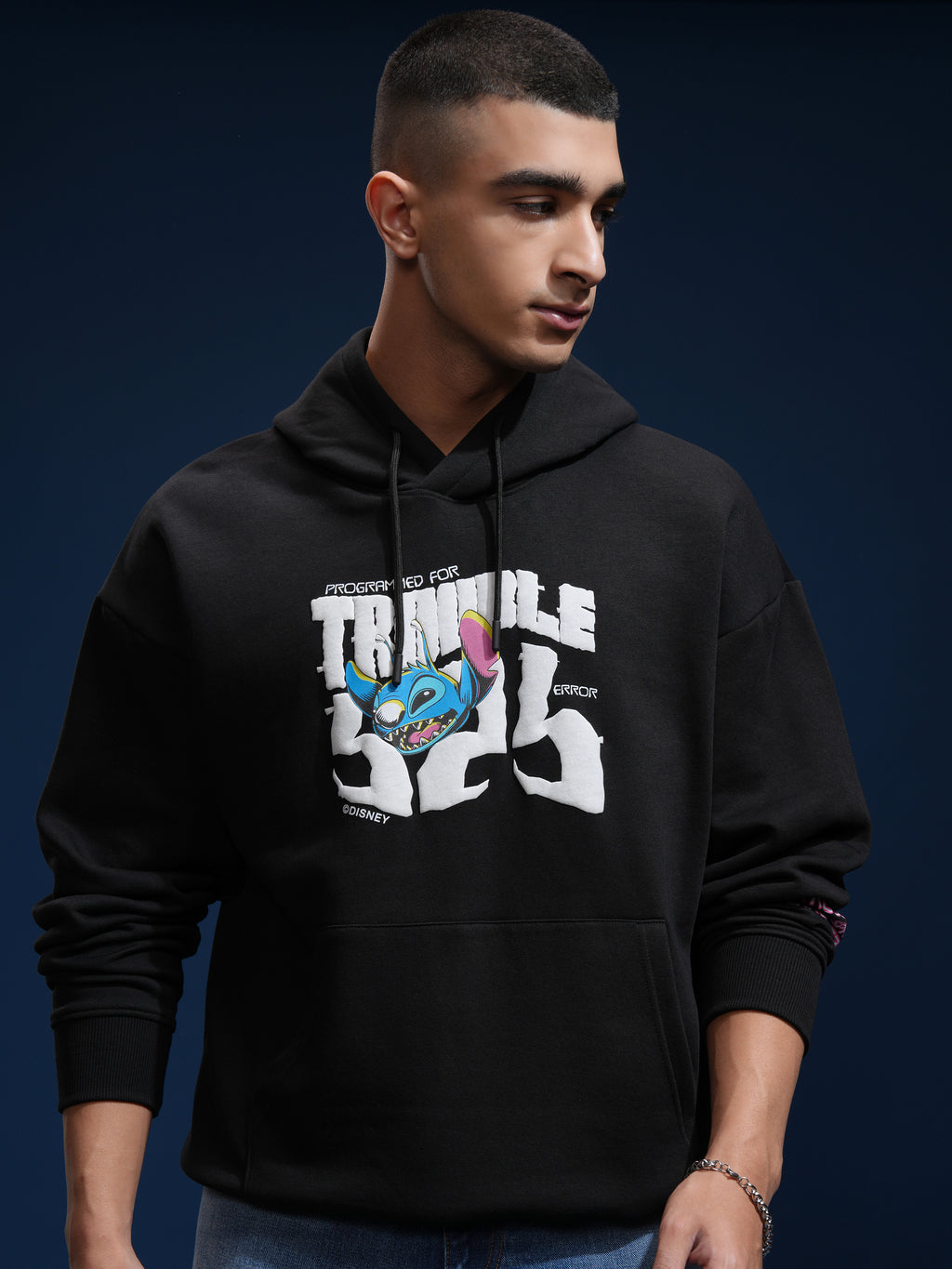 Disney By Highlander Men Black Stitch Hooded Pullover Sweatshirt - Black - Image 3