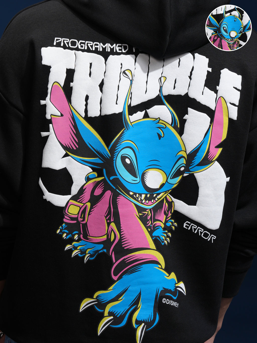 Disney By Highlander Men Black Stitch Hooded Pullover Sweatshirt - Black - Image 5