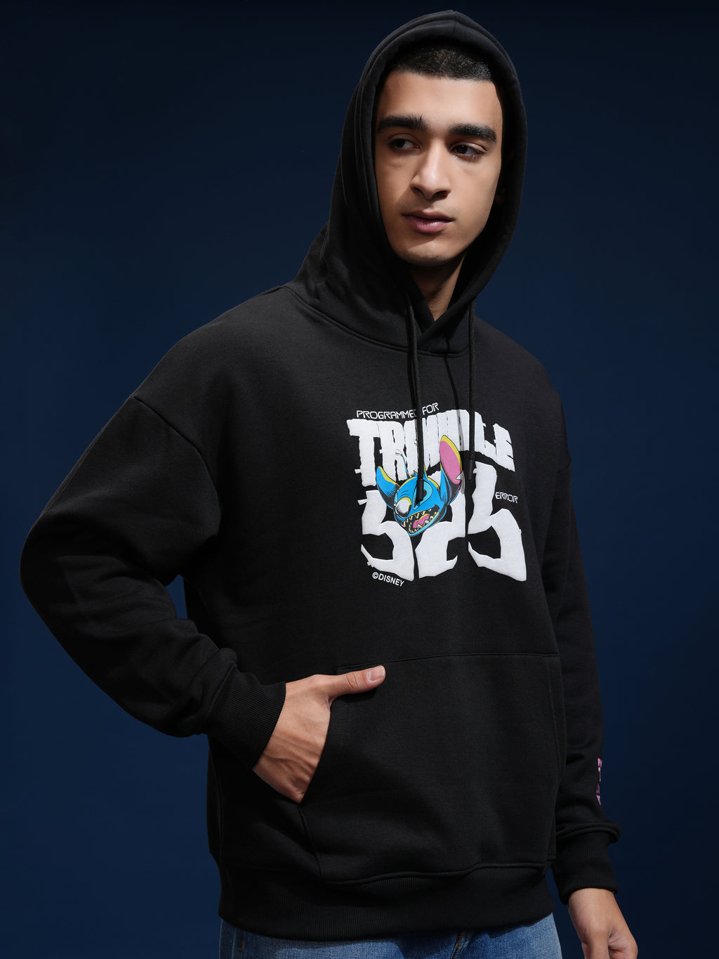 Disney By Highlander Men Black Stitch Hooded Pullover Sweatshirt - Black - Image 6