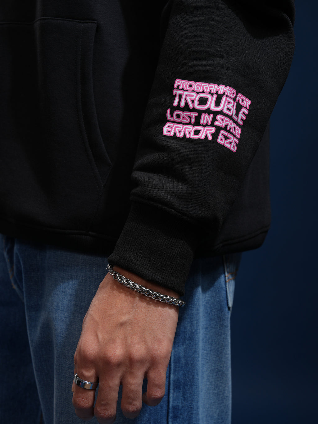 Disney By Highlander Men Black Stitch Hooded Pullover Sweatshirt - Black - Image 7
