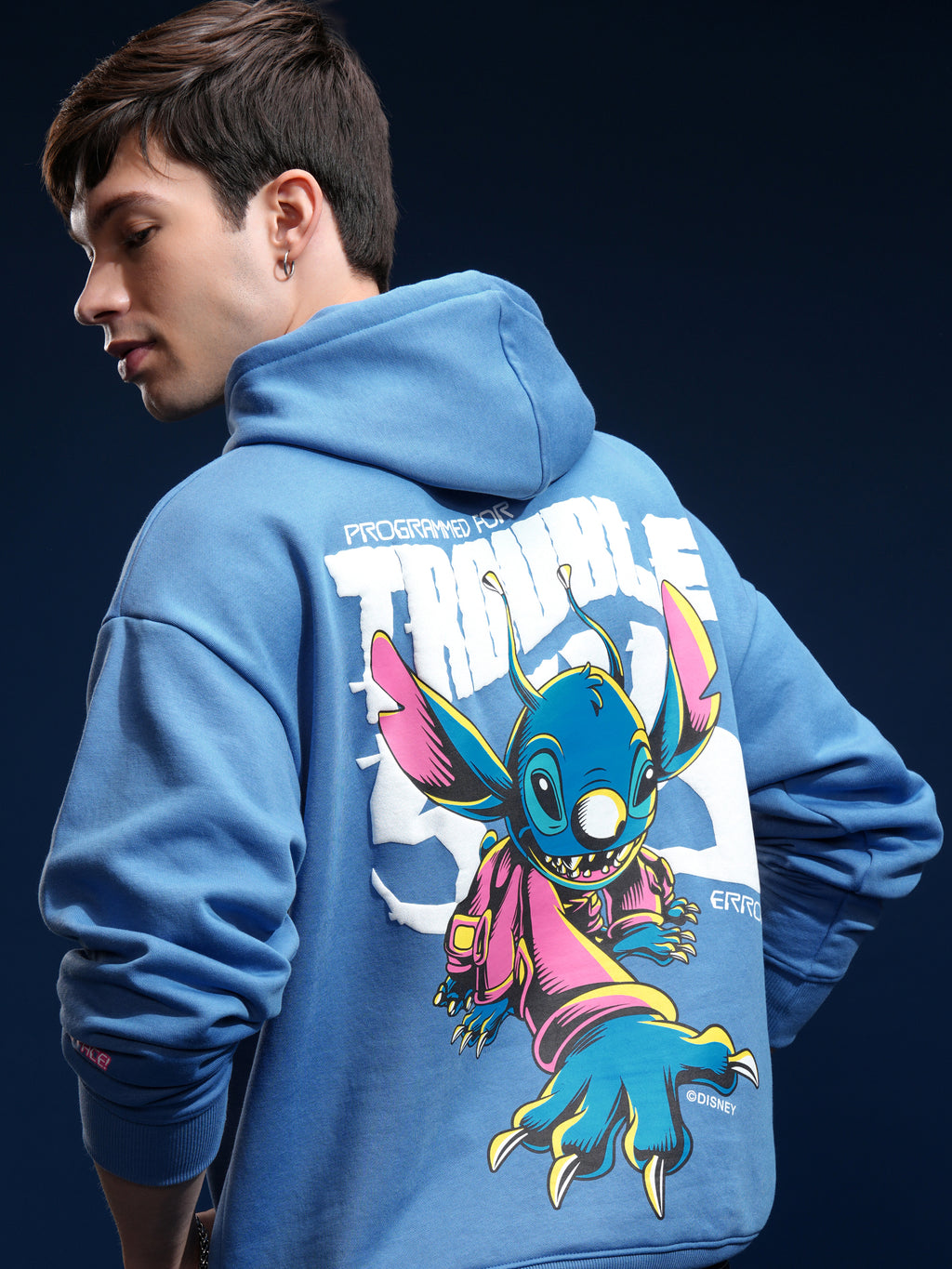 Disney By Highlander Men Blue Stitch Hooded Pullover Sweatshirt - Blue - Image 1
