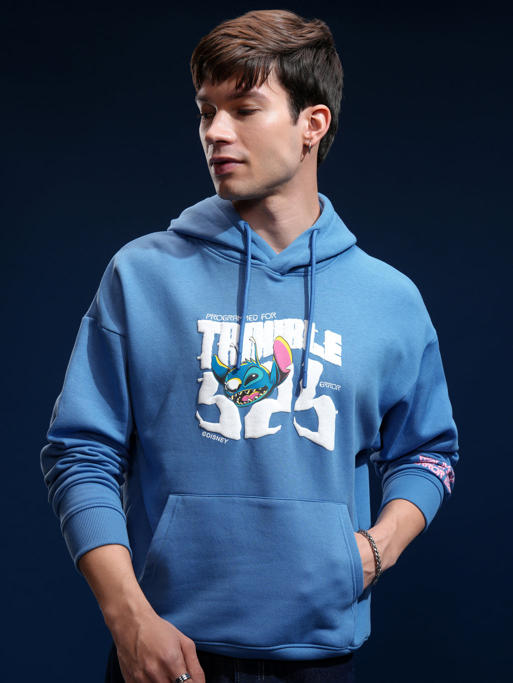 Disney By Highlander Men Blue Stitch Hooded Pullover Sweatshirt - Blue - Image 3