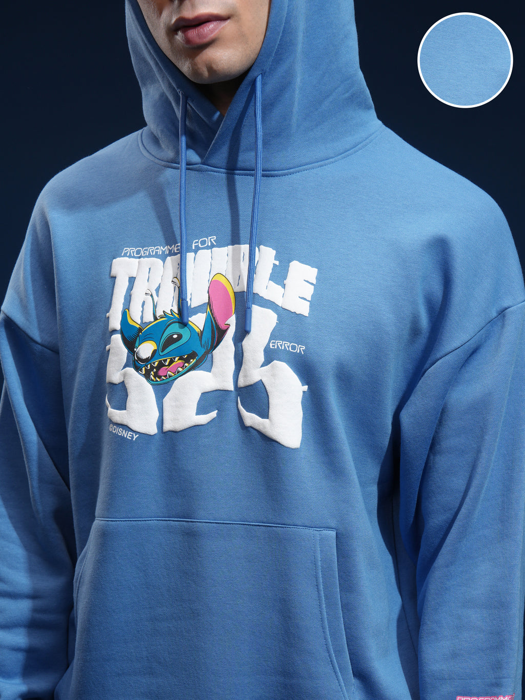 Disney By Highlander Men Blue Stitch Hooded Pullover Sweatshirt - Blue - Image 5