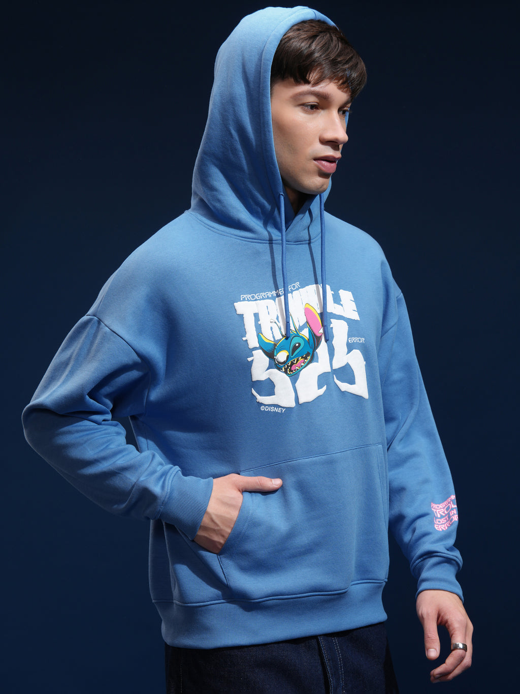 Disney By Highlander Men Blue Stitch Hooded Pullover Sweatshirt - Blue - Image 6