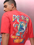 Disney By Highlander Men Red Monster Inc. Printed Round Neck Oversized Fit T-Shirt - Red - Image 1