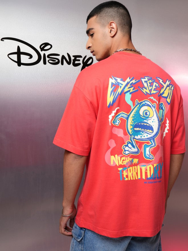 Disney By Highlander Men Red Monster Inc. Printed Round Neck Oversized Fit T-Shirt - Red - Image 3