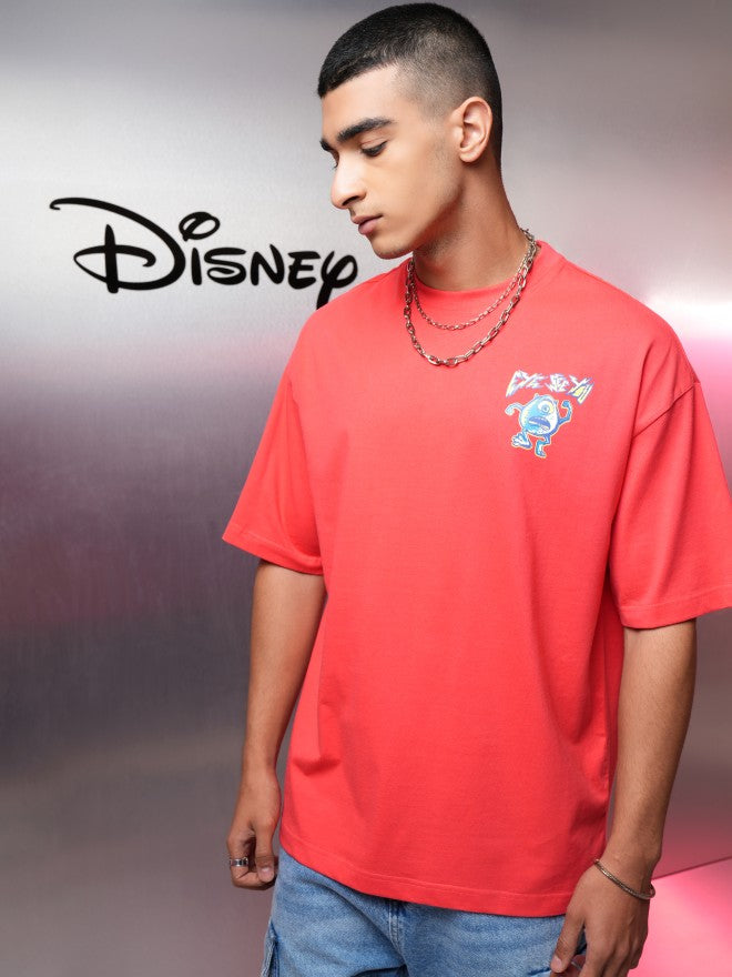 Disney By Highlander Men Red Monster Inc. Printed Round Neck Oversized Fit T-Shirt - Red - Image 4
