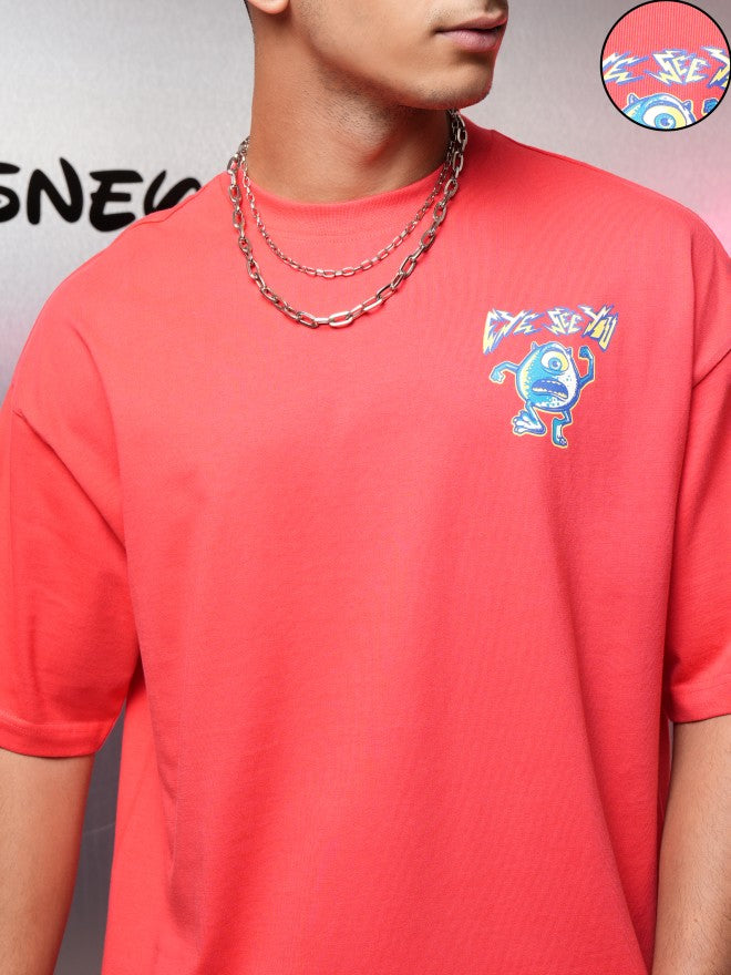 Disney By Highlander Men Red Monster Inc. Printed Round Neck Oversized Fit T-Shirt - Red - Image 5