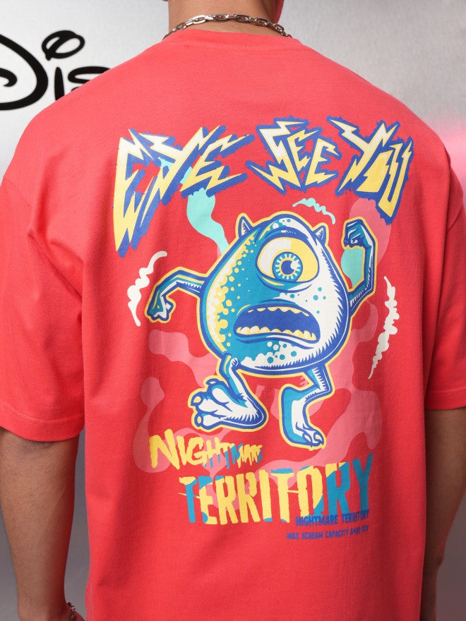 Disney By Highlander Men Red Monster Inc. Printed Round Neck Oversized Fit T-Shirt - Red - Image 7