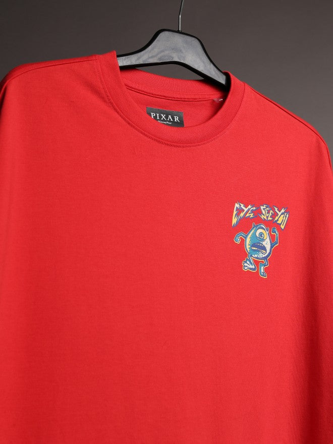 Disney By Highlander Men Red Monster Inc. Printed Round Neck Oversized Fit T-Shirt - Red - Image 8