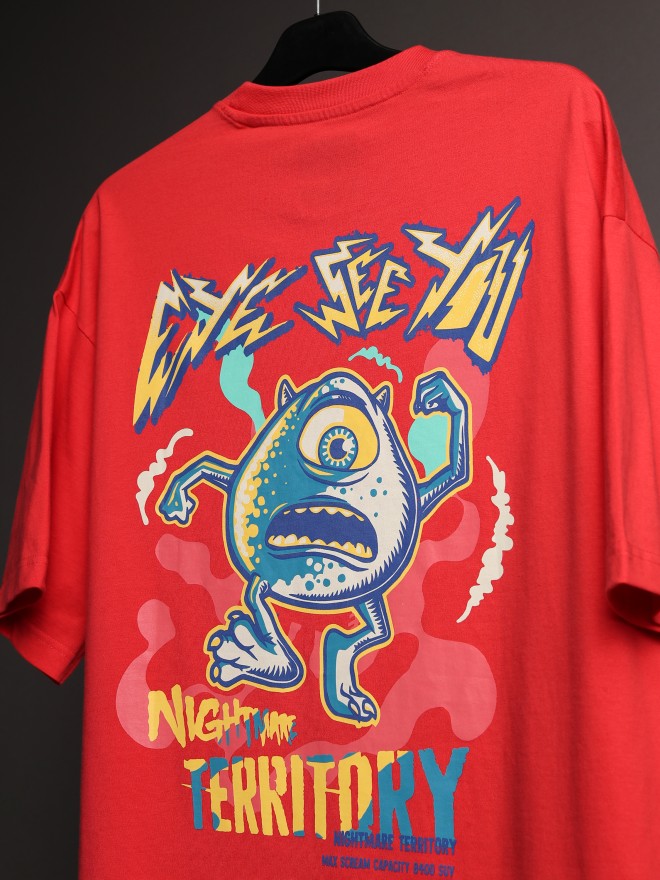 Disney By Highlander Men Red Monster Inc. Printed Round Neck Oversized Fit T-Shirt - Red - Image 9