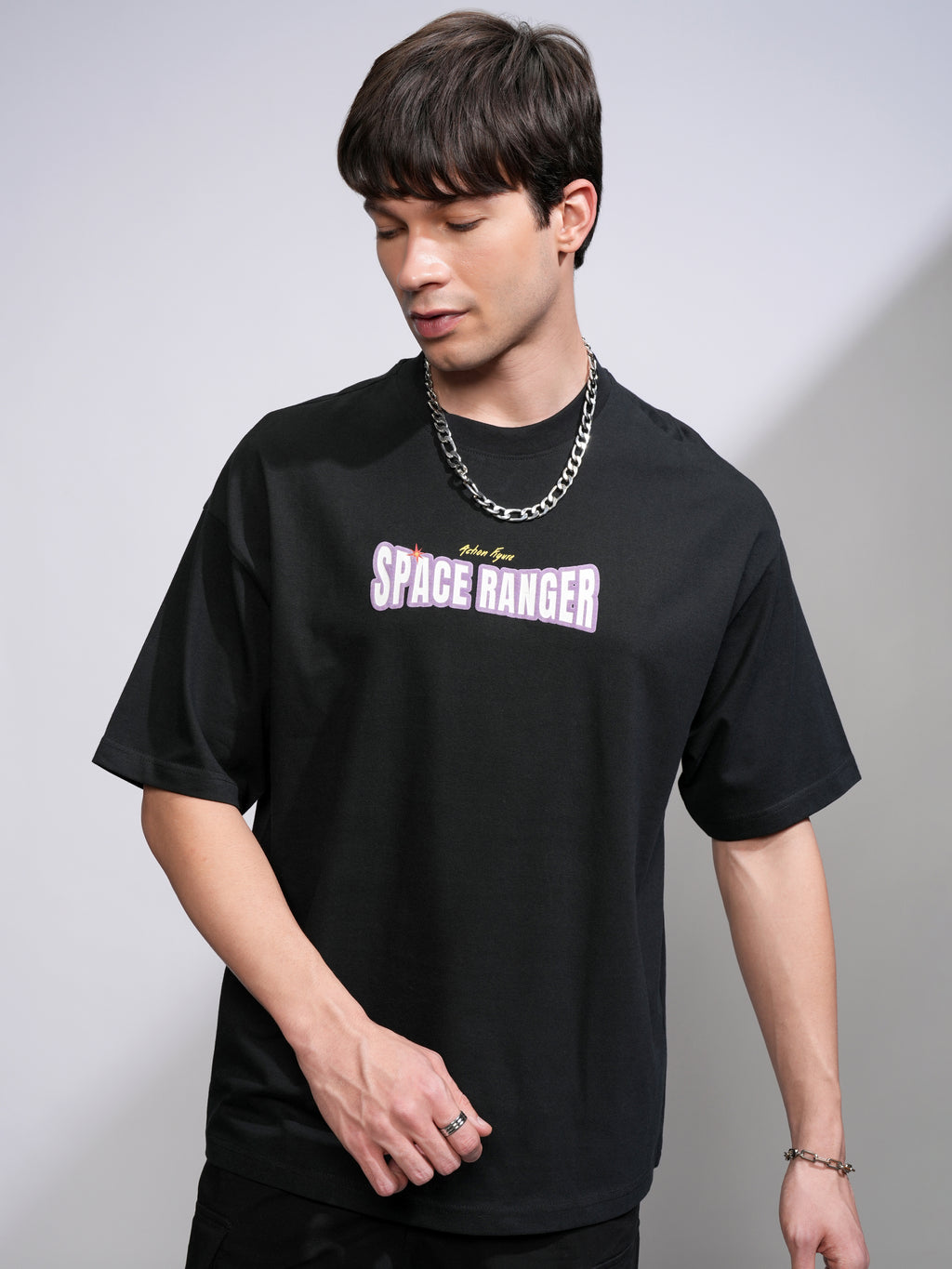 Disney By Highlander Men Black Buzz Lightyear Printed Round Neck Oversized Fit T-Shirt - Black - Image 3