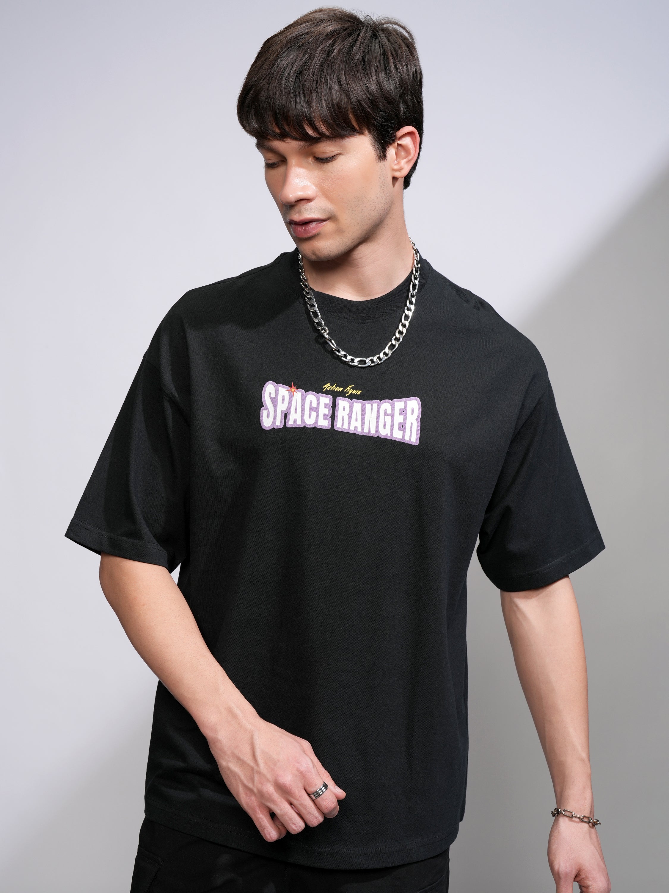 Disney By Highlander Men Black Buzz Lightyear Printed Round Neck Oversized Fit T-Shirt - Black - Image 3
