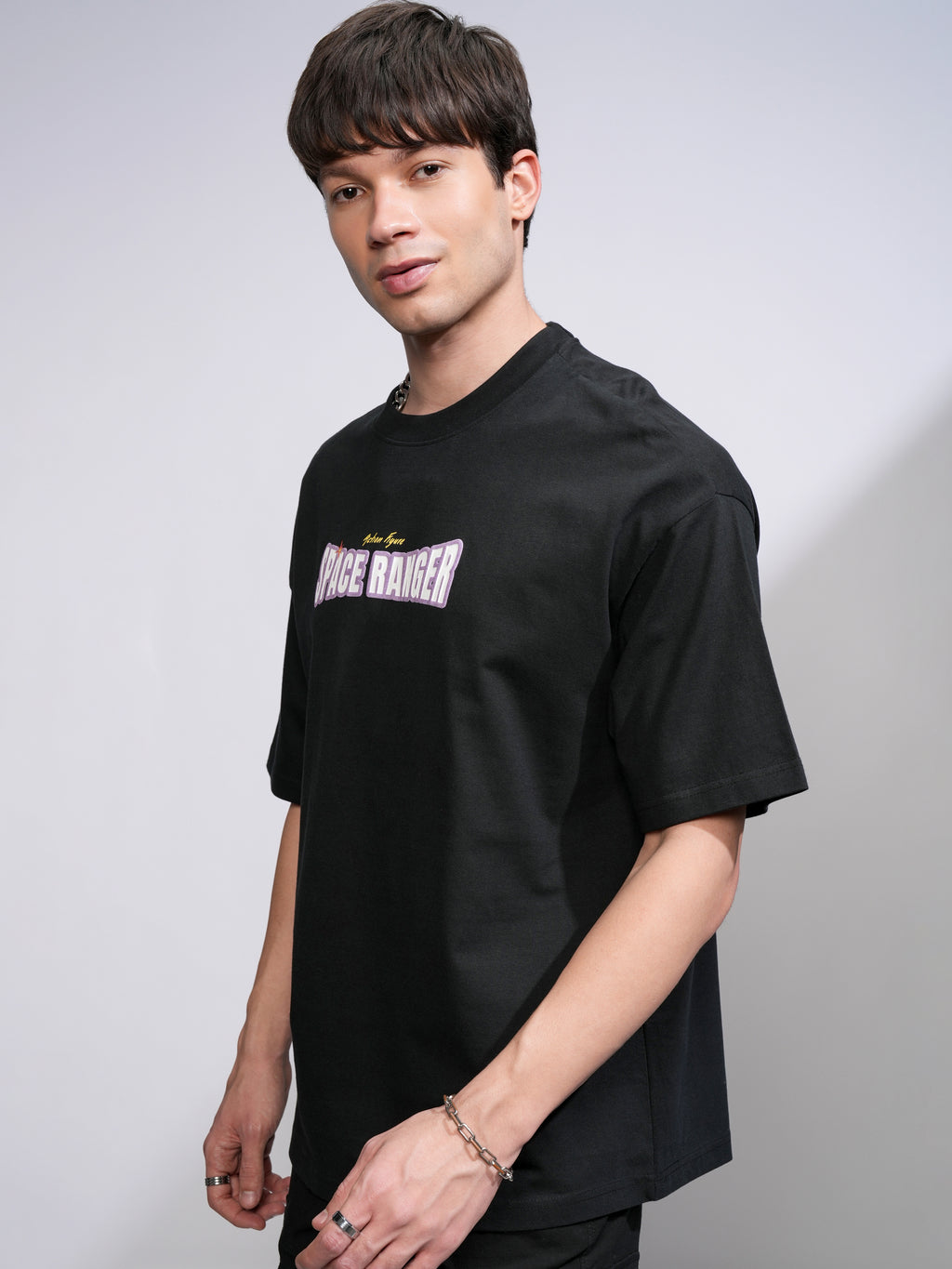 Disney By Highlander Men Black Buzz Lightyear Printed Round Neck Oversized Fit T-Shirt - Black - Image 4