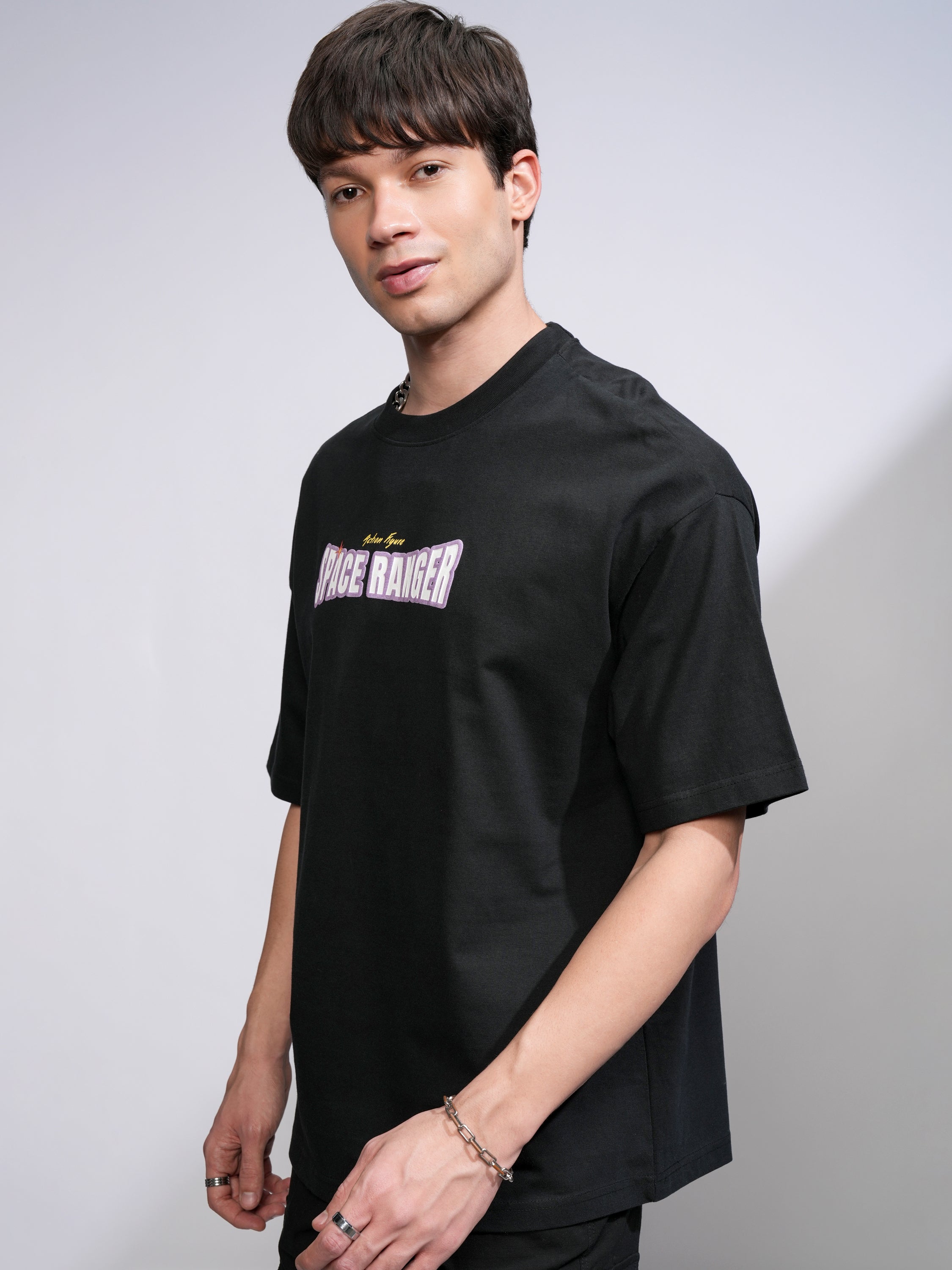 Disney By Highlander Men Black Buzz Lightyear Printed Round Neck Oversized Fit T-Shirt - Black - Image 4