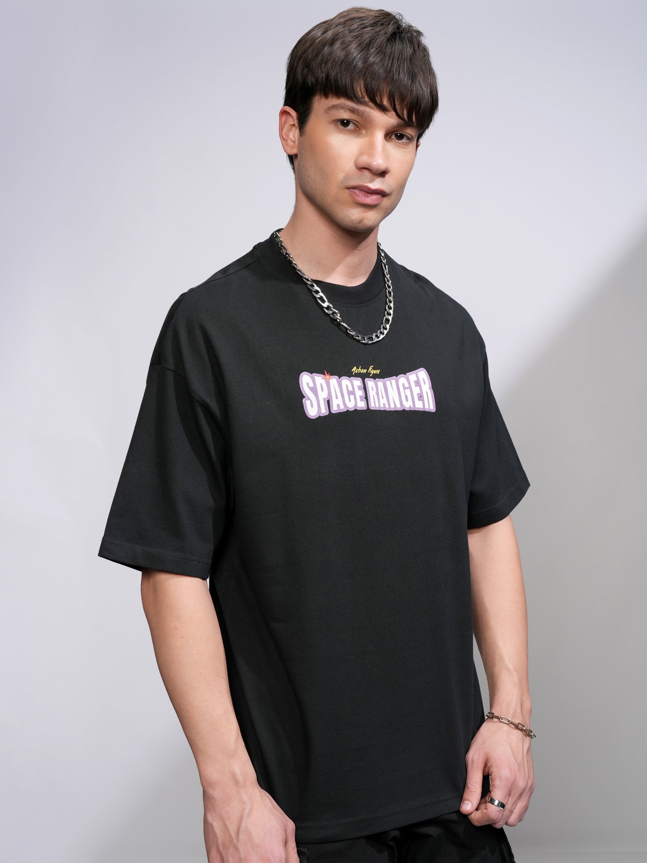 Disney By Highlander Men Black Buzz Lightyear Printed Round Neck Oversized Fit T-Shirt - Black - Image 6