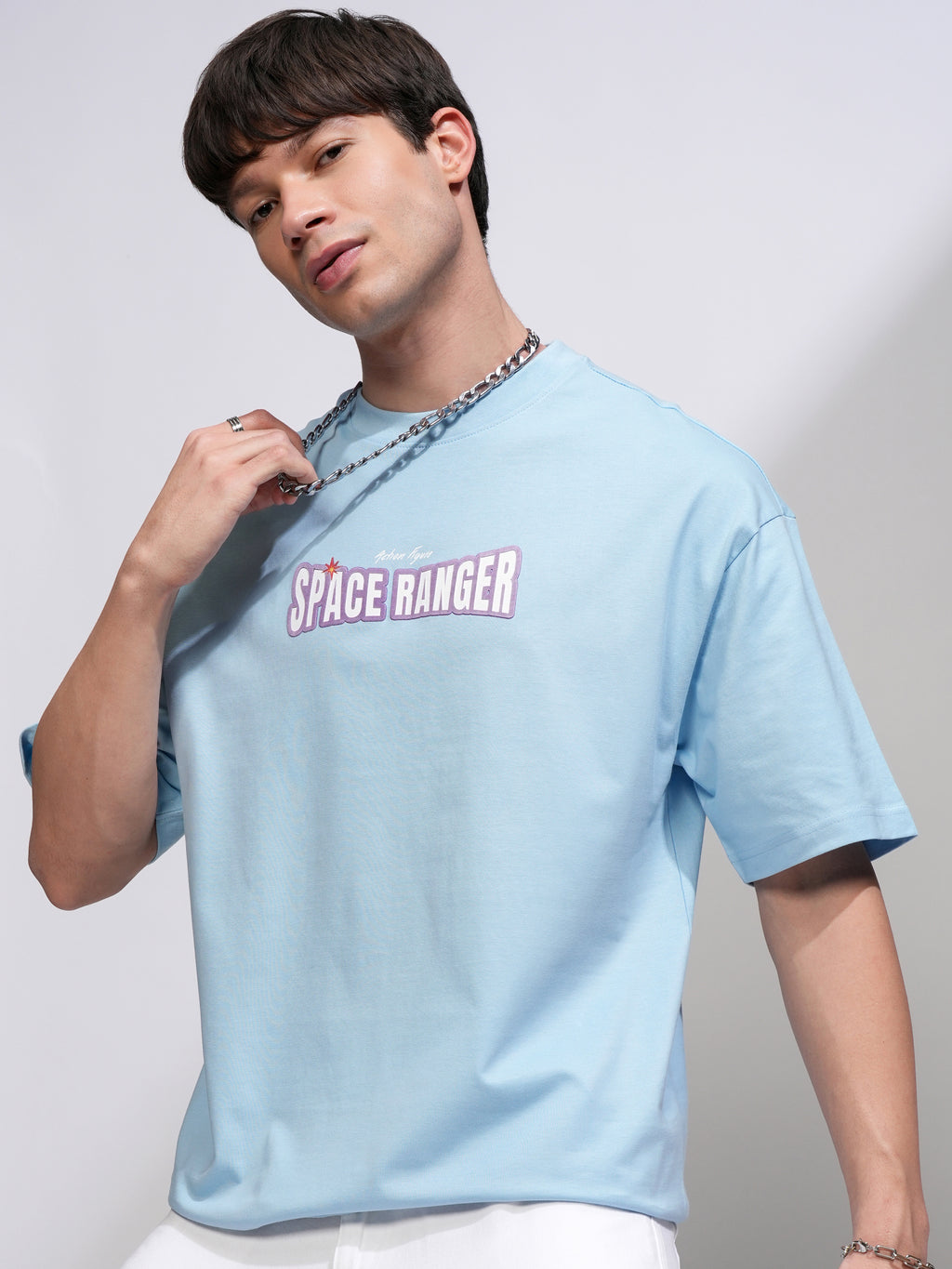 Disney By Highlander Men Blue Buzz Lightyear Printed Round Neck Oversized Fit T-Shirt - Blue - Image 3